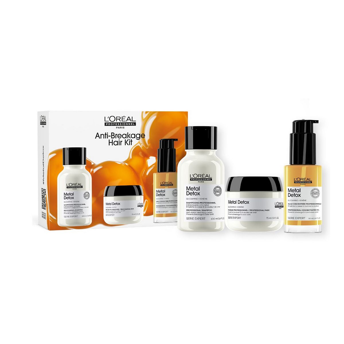 L'oreal Professionnel Metal Detox Shampoo, Hair Mask & Oil Discovery Mini Gift Set, Prevent Damage, 100ml, 75Ml 30ml