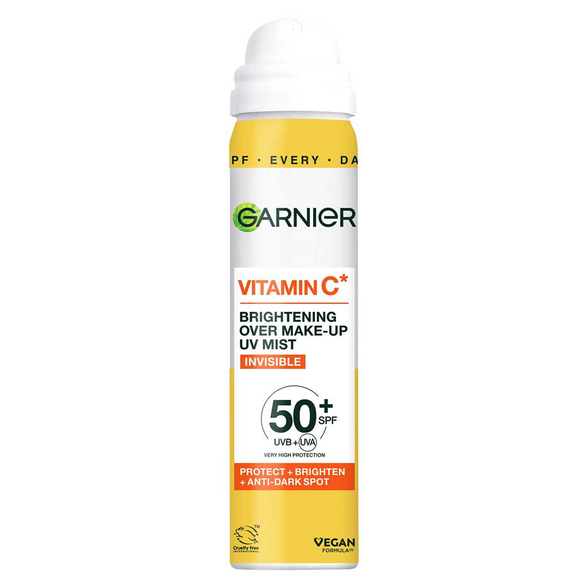 Garnier Vitamin C Brightening Over Make-Up Uv Sun Cream Mist, Invisible Protection, Spf50+, 75ml