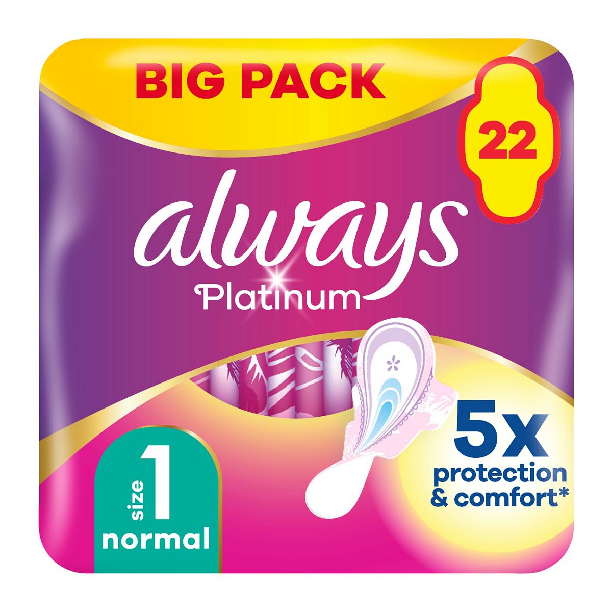 Always Platinum Normal Sanitary Towels With Wings 22 Pads