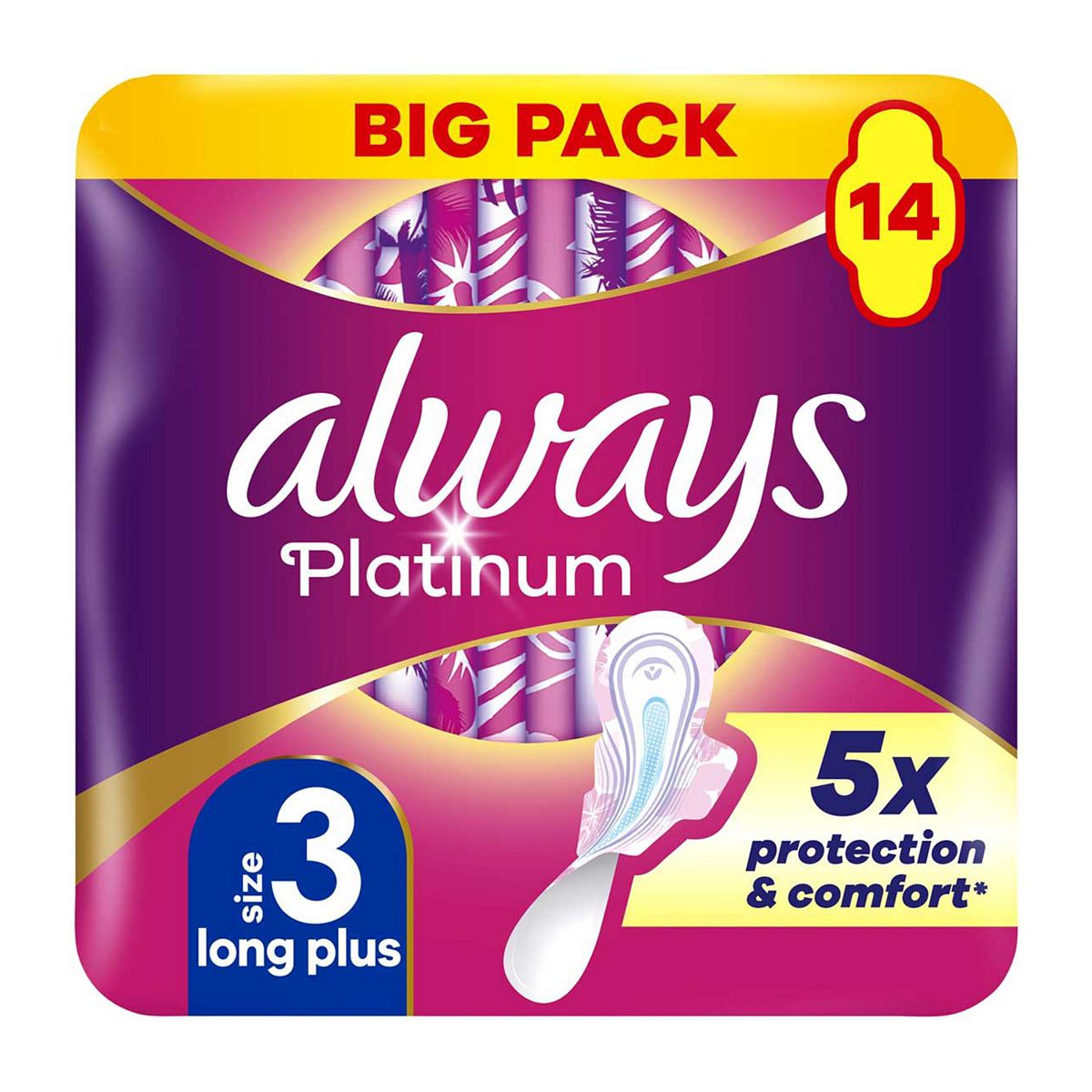 Always Platinum Day & Night Sanitary Towels With Wings 14 Pads