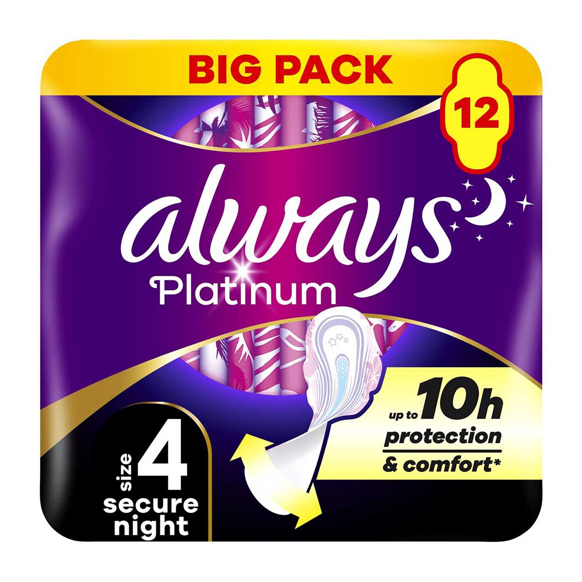 Always Platinum Secure Night (Size 4) Pads Wings 12 Sanitary Towels