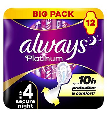 Always Platinum Secure Night (Size 4) Pads Wings 12 Sanitary Towels