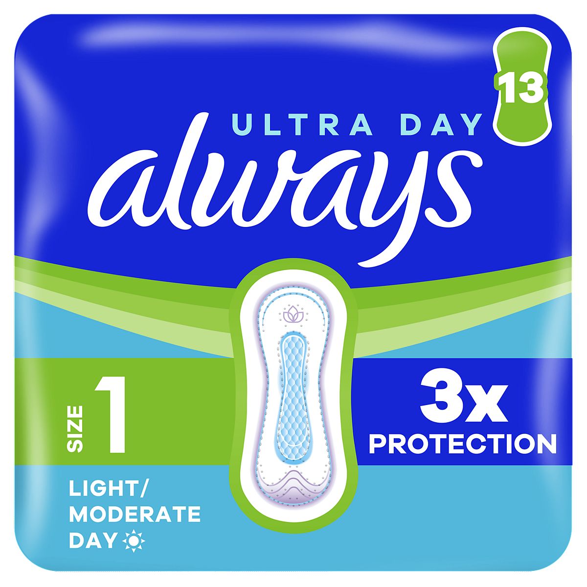 Always Ultra Day Sanitary Towels Normal (Size 1) 13 Pads, Super Absorbent And Thin, For Menstrual Periods