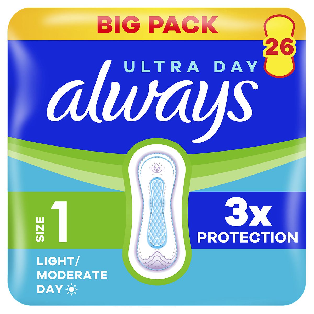 Always Ultra Day Sanitary Towels Normal (Size 1) 26 Pads, Super Absorbent And Thin, For Menstrual Periods