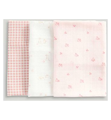 Mothercare Muslin Cloths pink 3s