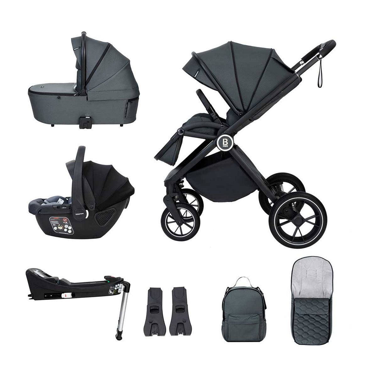 Babymore Kai Travel System Coco With Base - Forest Grey