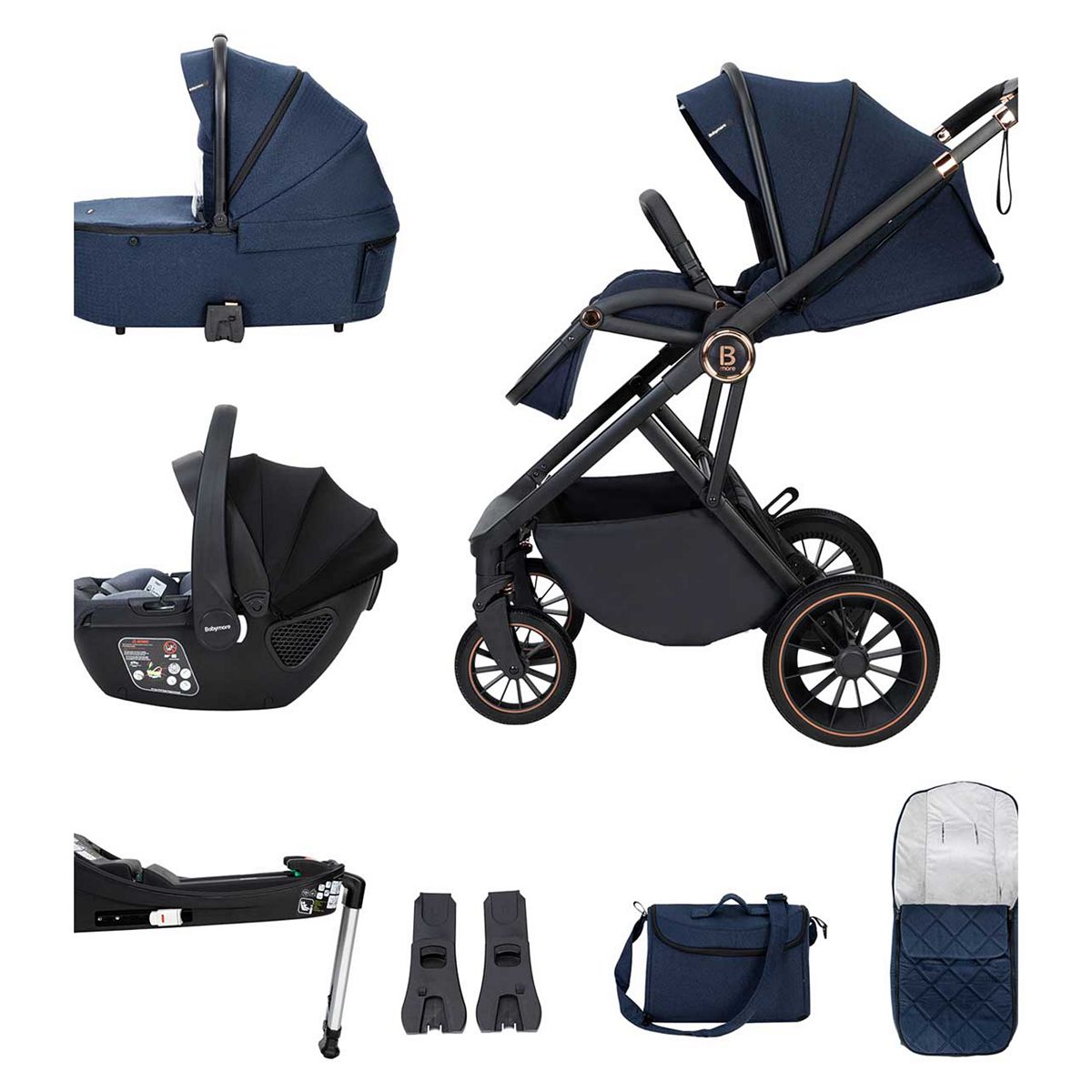 Babymore Chia Travel System Coco With Base - Midnight Blue