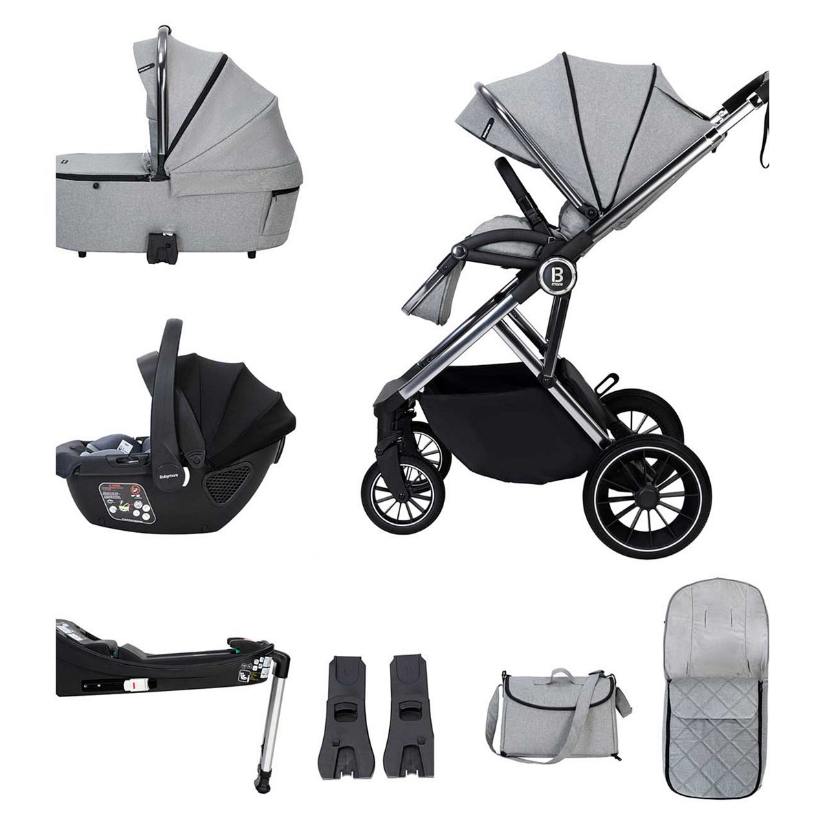 Babymore Chia Travel System Coco With Base - Pearl Grey