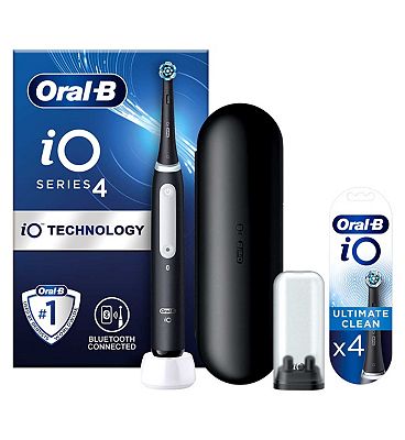 Oral-B iO4 Electric Toothbrush - Black + iO Ultimate Clean Black Replacement Electric Toothbrush Hea