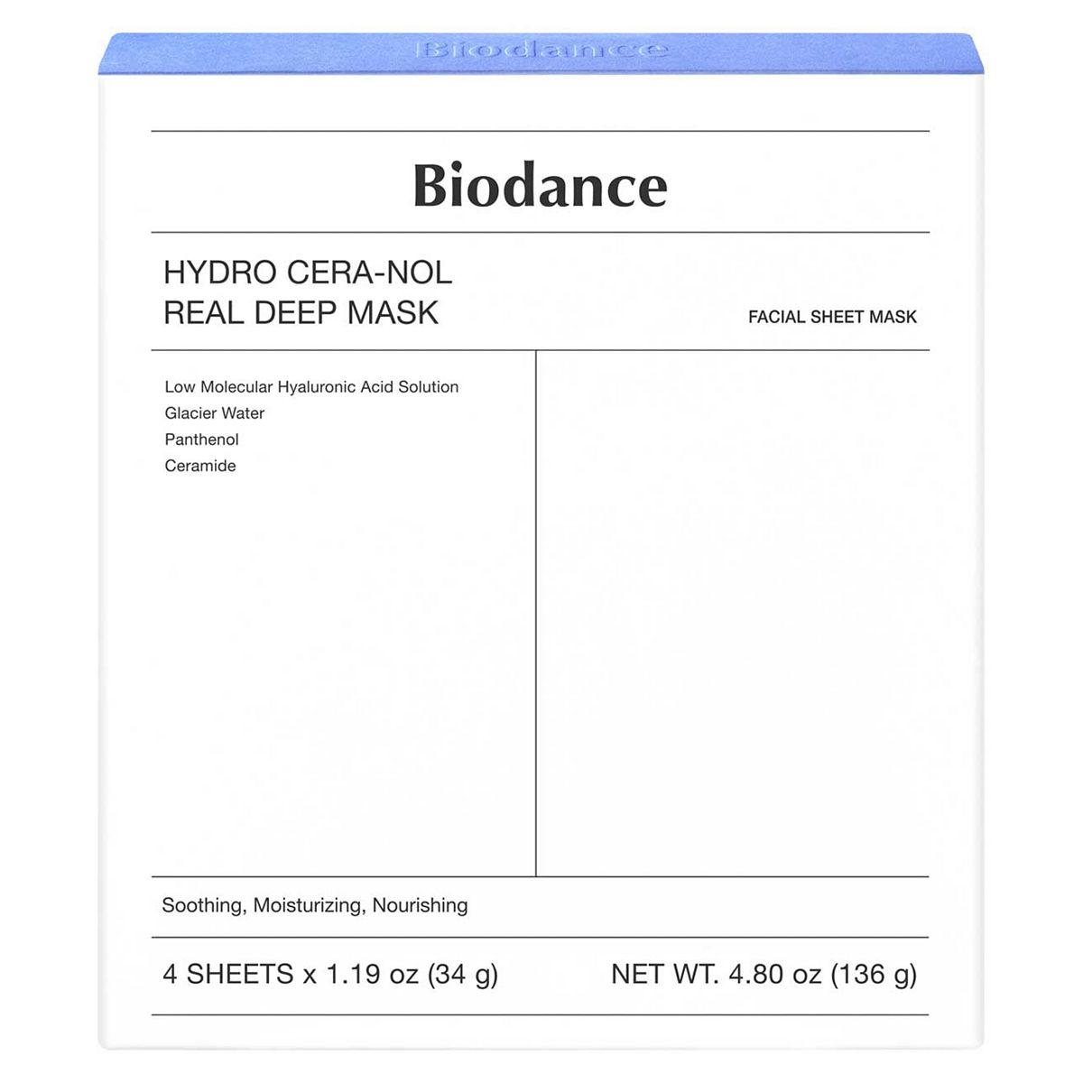 Biodance Hydro Cera-Nol Real Deep Mask 4 Sheets X 1.19 Oz (34G)