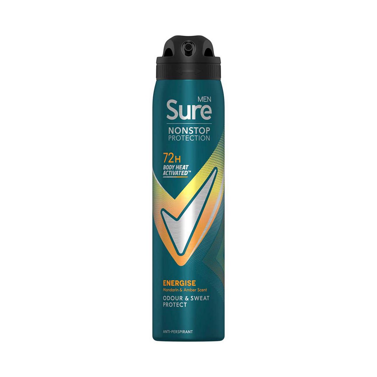 Sure Men Mandarin & Amber Nonstop Protection 72Hr Anti-Perspirant Deodorant Spray250 Ml, 250Ml