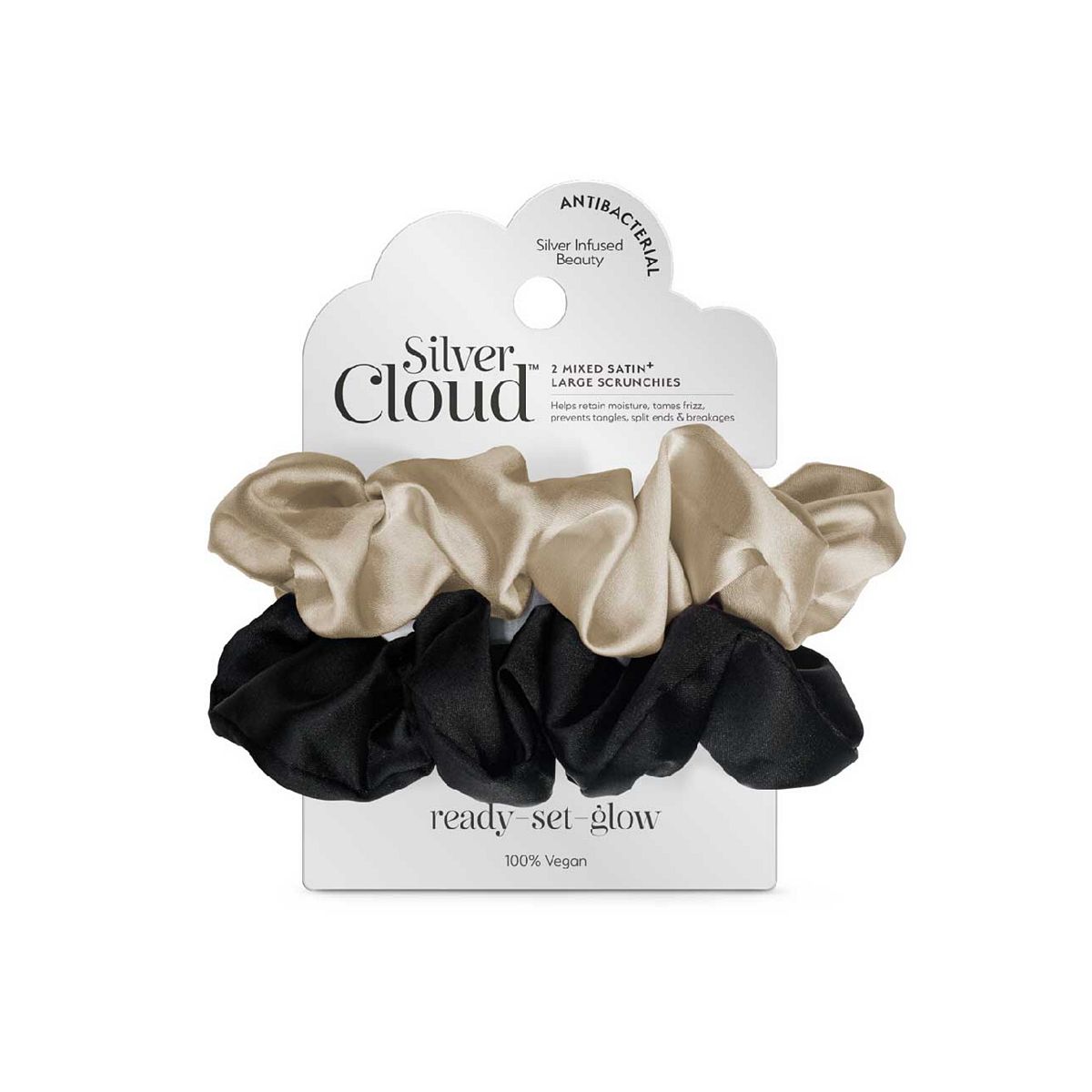 Silver Cloud Mixed Large Satin Scrunchies - 2 Pack Multicolor