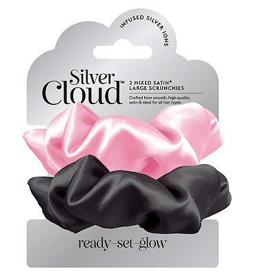 Silver Cloud Mixed Large Satin Scrunchies - 2 Pack