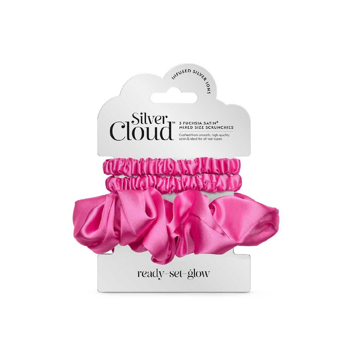 Silver Cloud Mixed Fuchsia Satin Scrunchies 3 Pack Multicolor