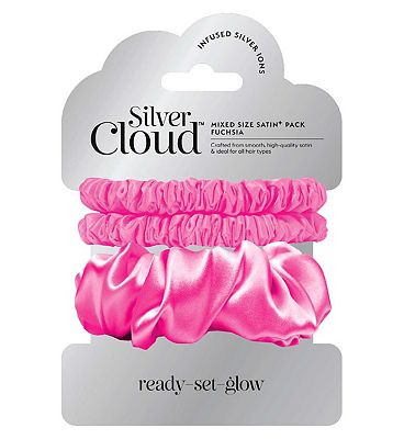 Silver Cloud Mixed Fuchsia Satin Scrunchies 3 Pack