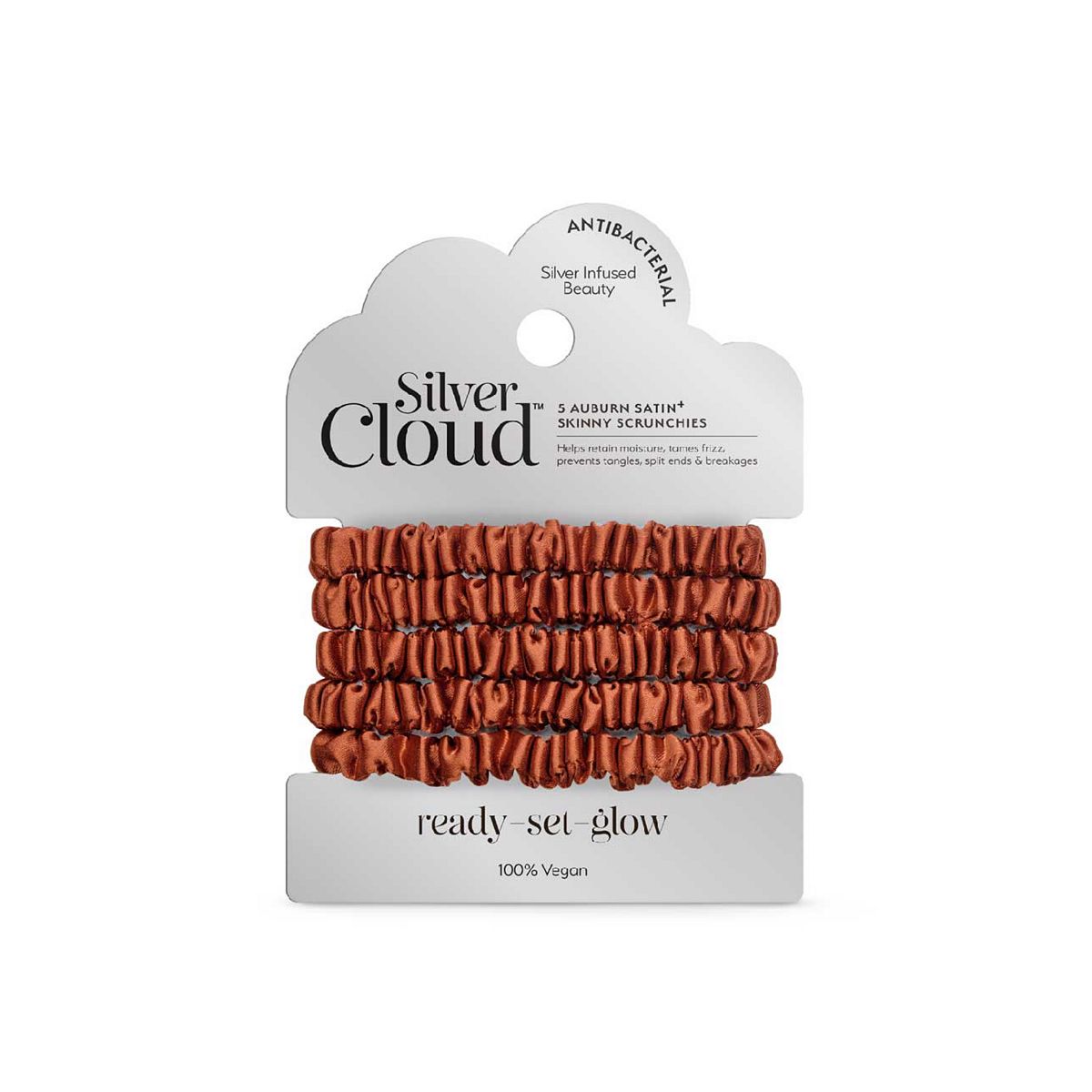 Silver Cloud Silver Ion Infused Satin Hair Scrunchies Auburn 5 Pack Multicolor