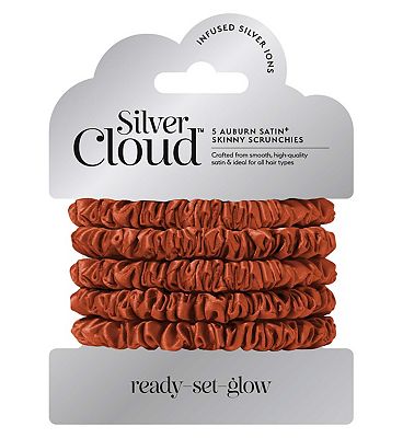 Silver Cloud Auburn Skinny Satin Scrunchies 5 Pack