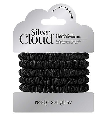 Silver Cloud Black Skinny Satin Scrunchies 5 Pack