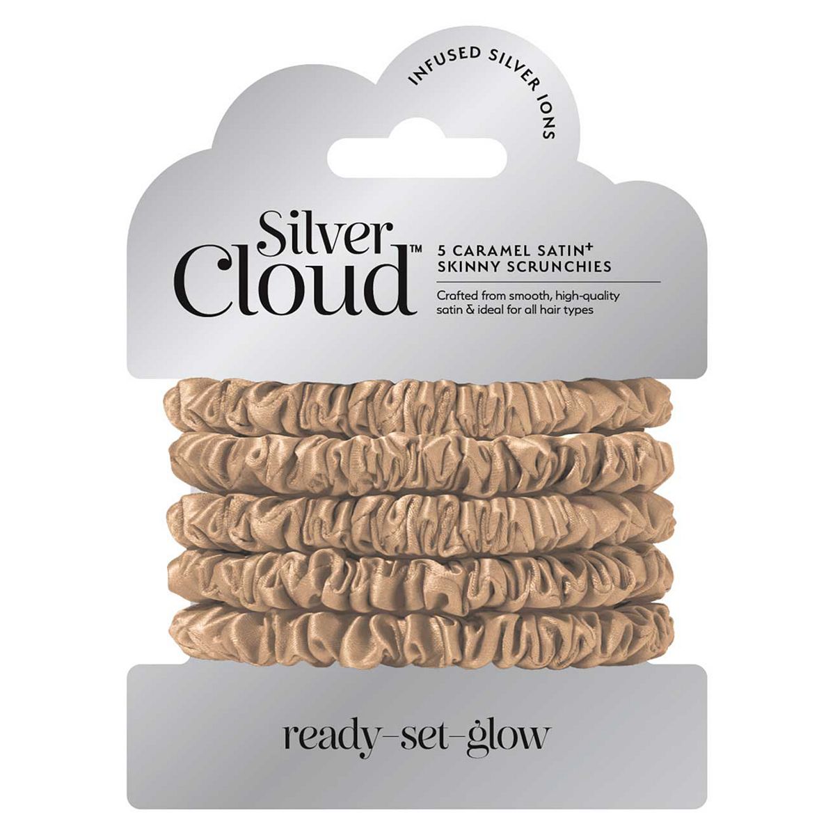 Silver Cloud Silver Ion Infused Satin Hair Scrunchies Caramel - 5 Pack Multicolor