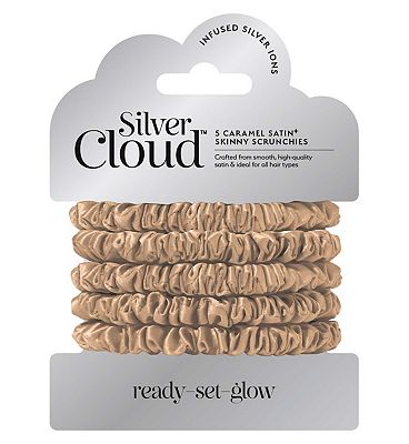 Silver Cloud Caramel Skinny Satin Scrunchies 5 Pack