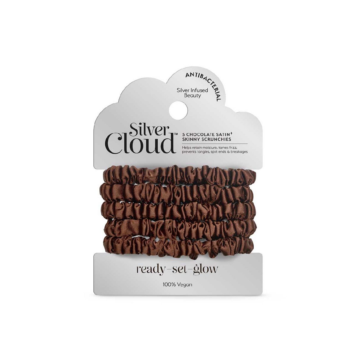 Silver Cloud Silver Ion Infused Satin Hair Scrunchies Chocolate 5 Pack Multicolor