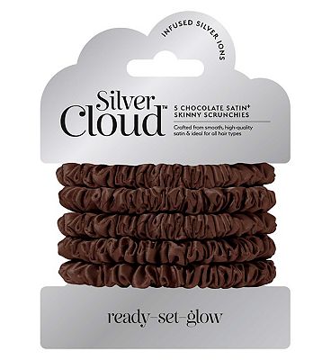 Silver Cloud Chocolate Skinny Satin Scrunchies 5 Pack