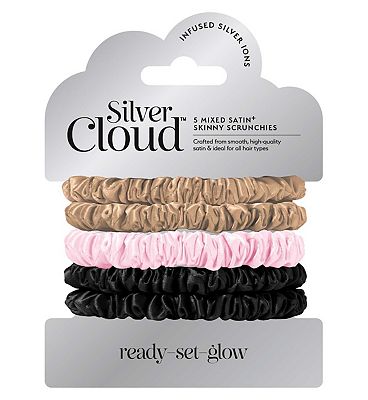 Silver Cloud Mixed Satin Skinny Scrunchies 5 Pack