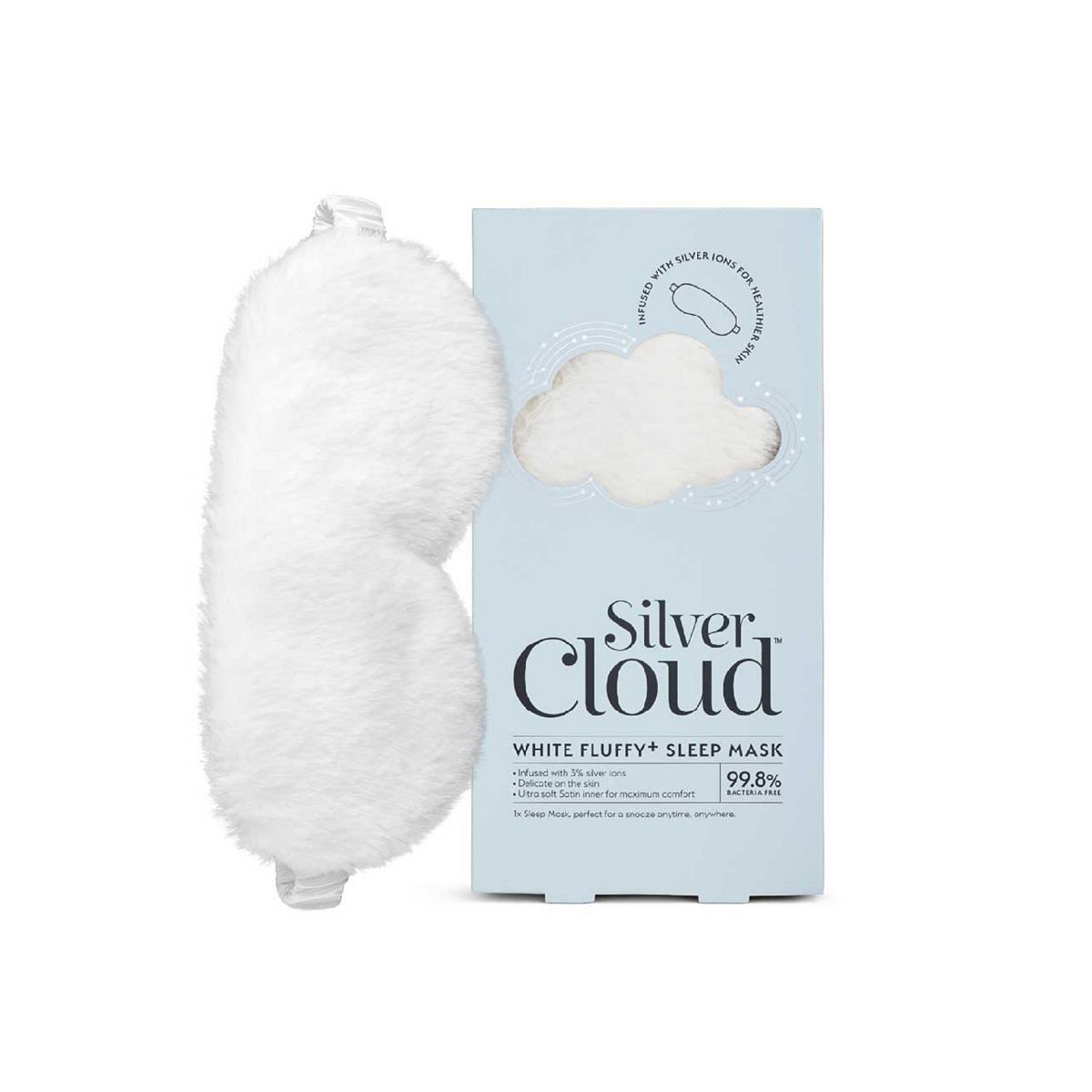 Silver Cloud White Fluffy Satin Sleep Eye Mask