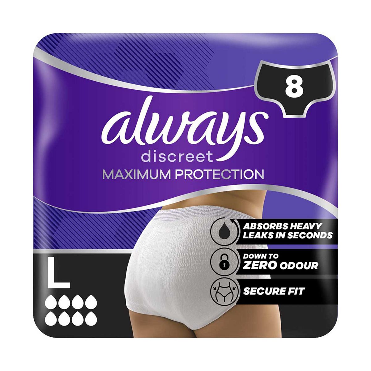 Always Discreet Maximum Protection Underwear Incontinence Pants Women Large X8
