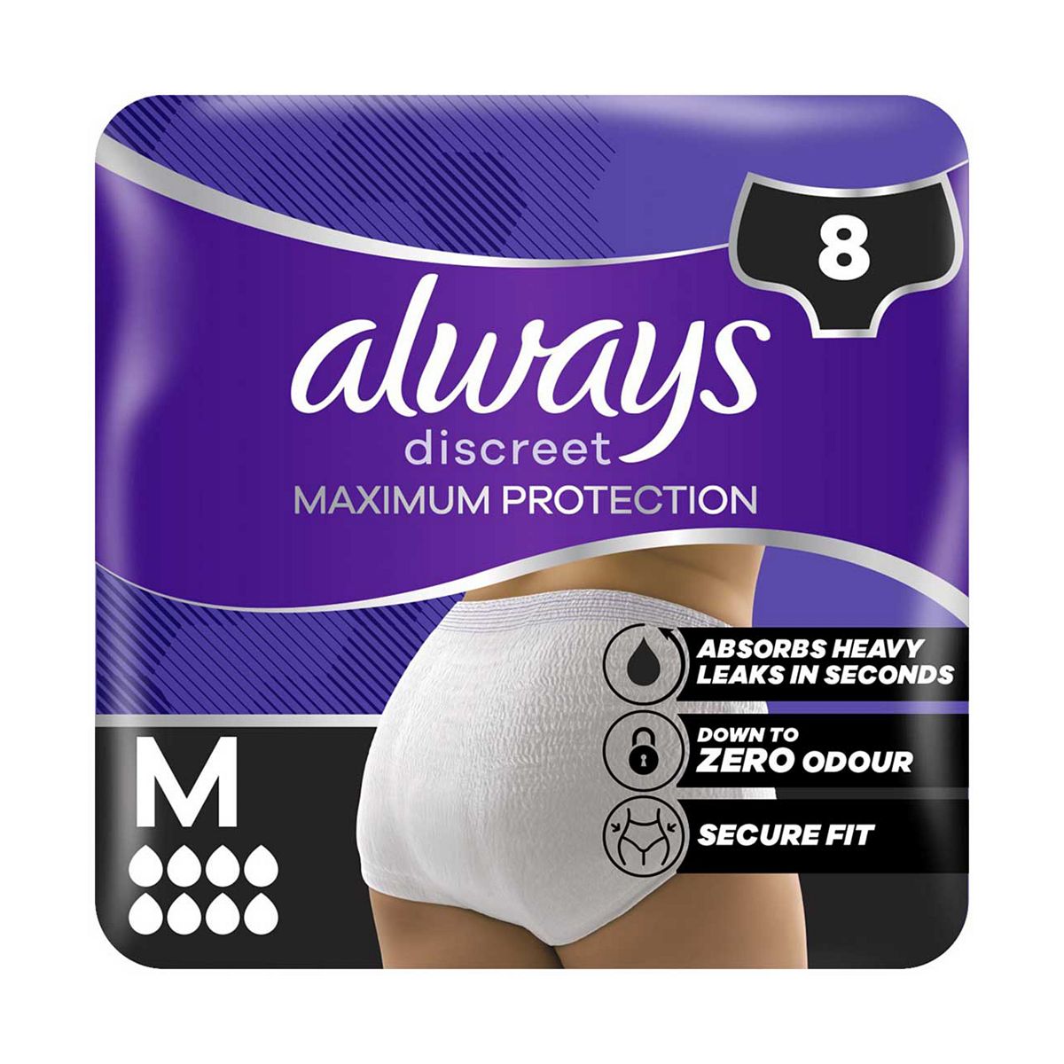 Always Discreet Maximum Protection Underwear Incontinence Pants Women Medium X8