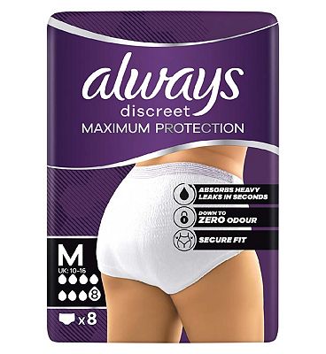 Always Discreet Maximum Protection Underwear Incontinence Pants Women Medium x8