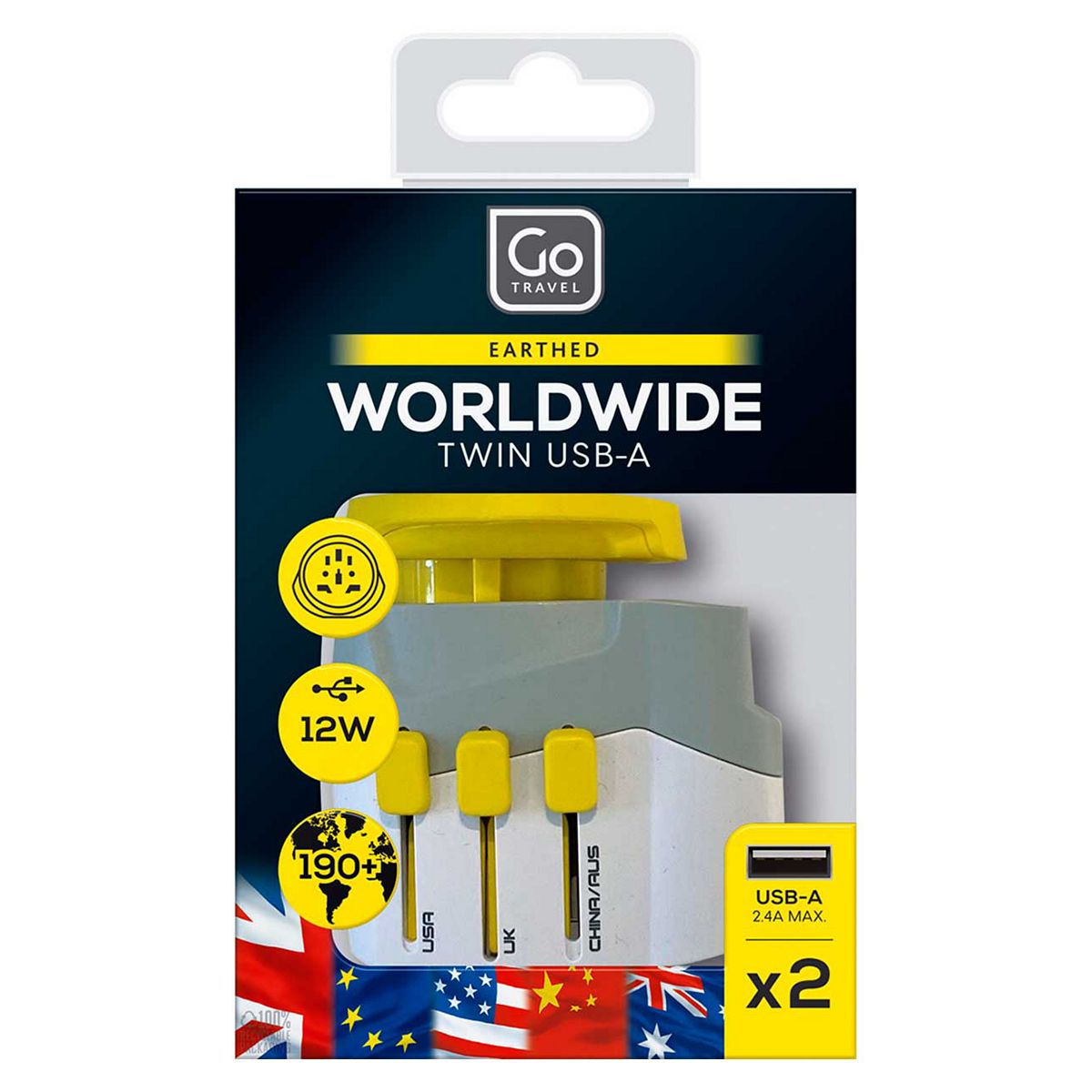 Go Travel Worldwide Adaptor + Twin Usb-A