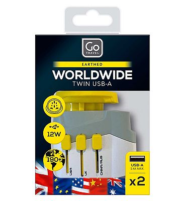 Go Travel Worldwide Adaptor + Twin USB-A