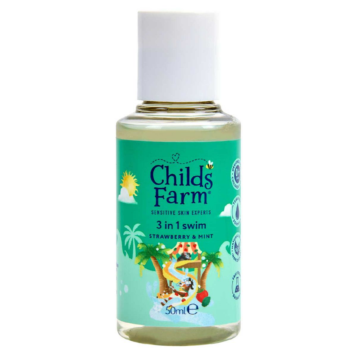 Child's Farm 3 In 1 Swim 50Ml, Strawberry & Mint, Gentle Shampoo, Conditioner Body Wash For Kids, Babies Sensitive Skin
