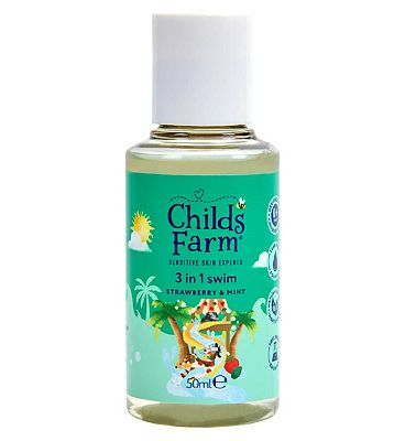Childs farm 3 in 1 Swim 50ml, Strawberry & Mint, Gentle Shampoo, Conditioner & Body Wash for Kids, B