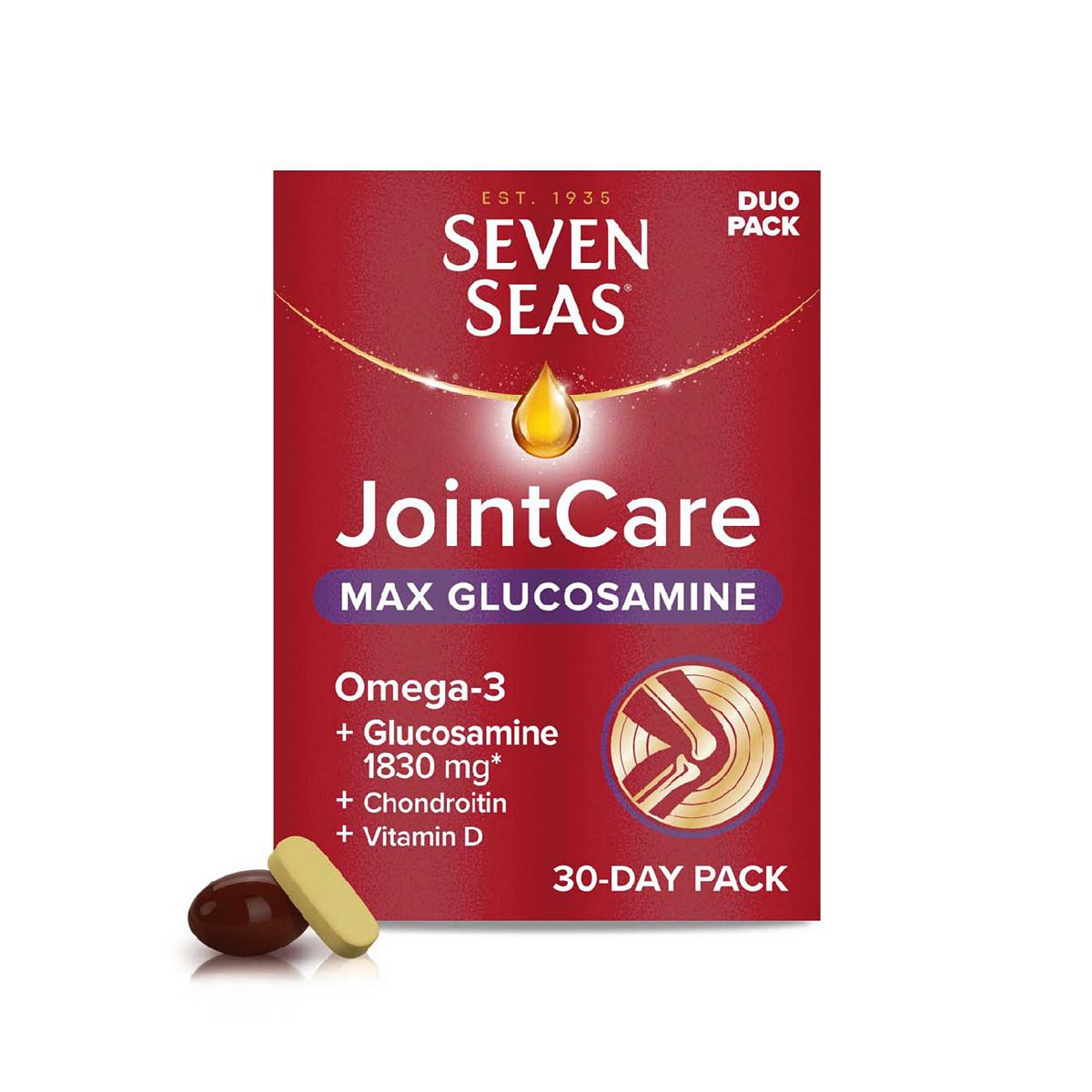 Seven Seas Jointcare Max Glucosamine With Omega-3, Glucosamine, Chondroitin, Vitamins C And D, Manganese Zinc, 30-Day Pack