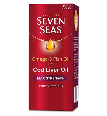 Seven Seas Omega-3 Fish Oil plus Cod Liver Oil Max Strength Liquid with Vitamins D and E