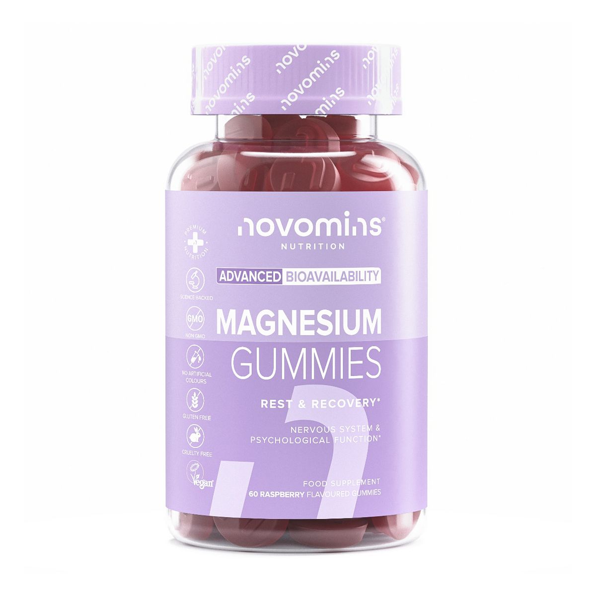 Novomins Magnesium Gummies Raspberry Flavour 60S