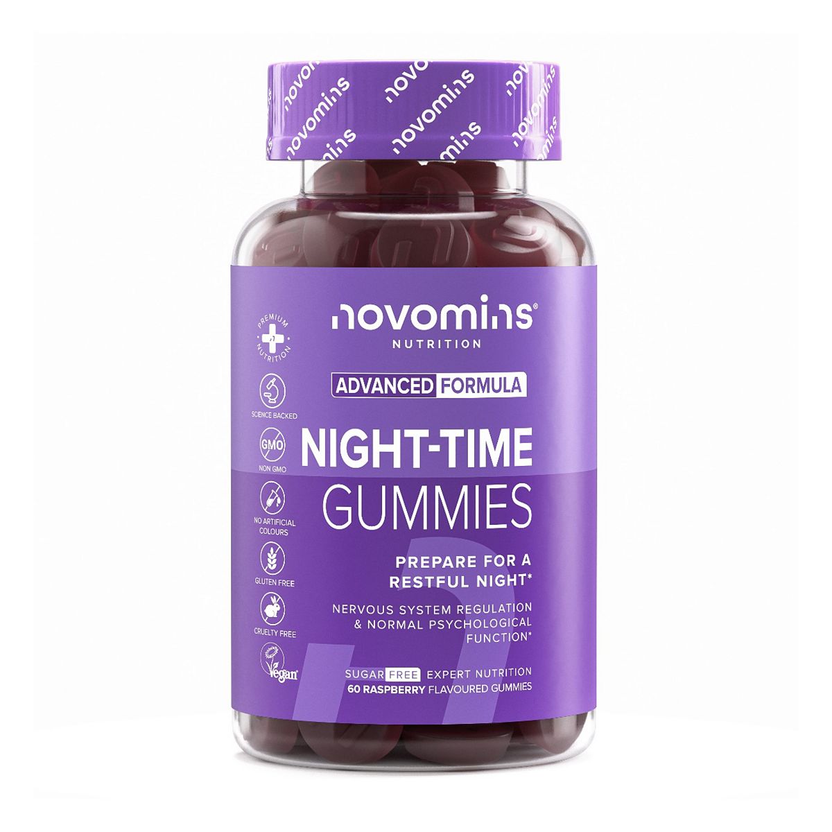Novomins Night Time Gummies Raspberry Flavour 60S