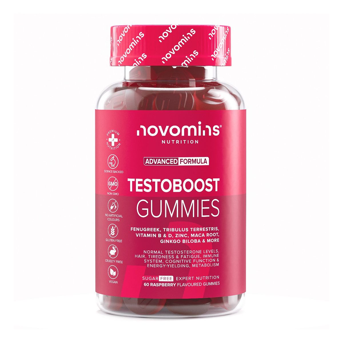 Novomins Testo Boost Gummies Raspberry Flavour 60S