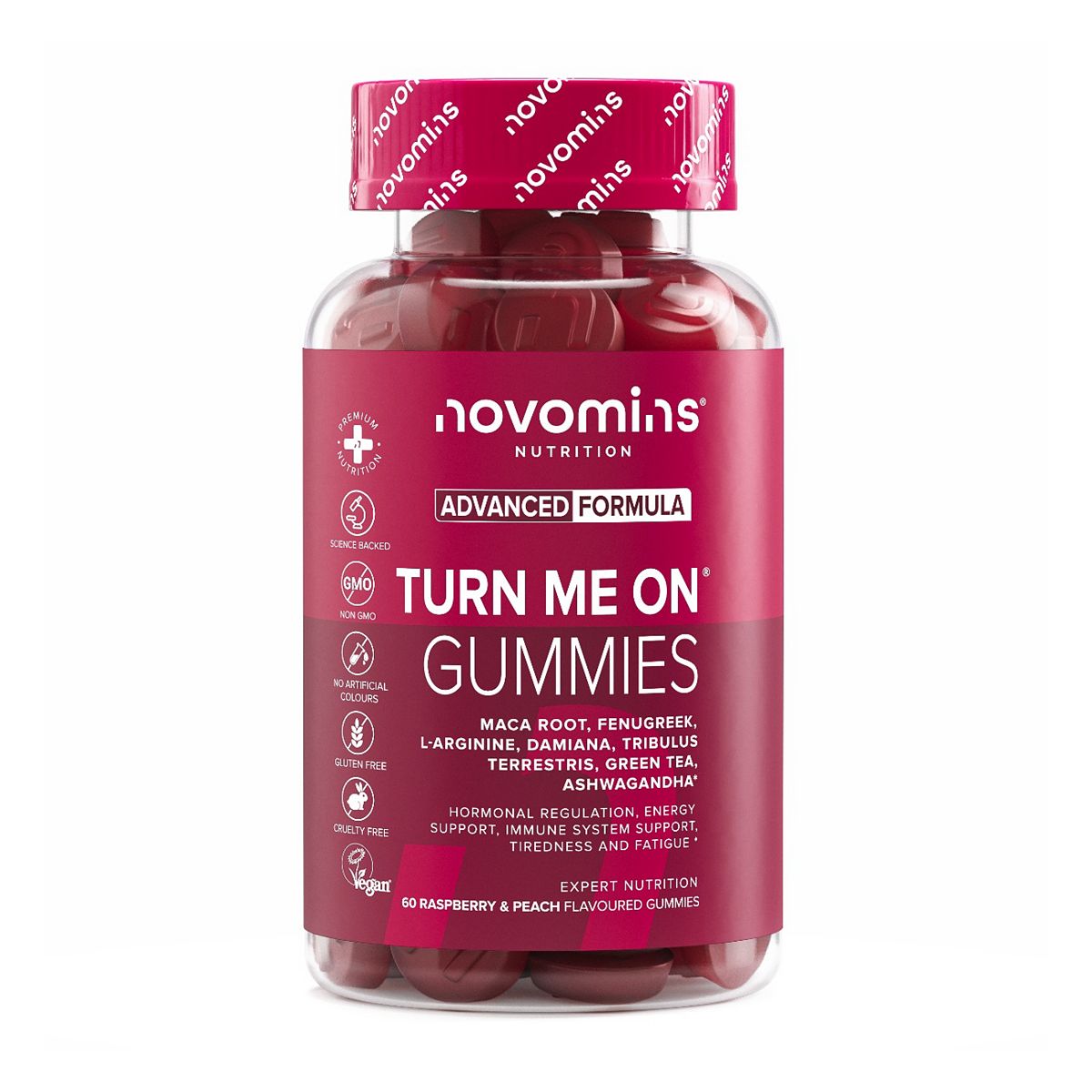 Novomins Turn-Me-On Gummies Raspberry And Peach Flavour 60S
