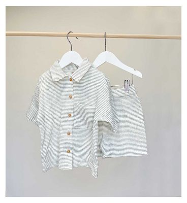 Maybe Junior Seersucker Stripe Resort Shirt & Short Set 5 - 6 Years