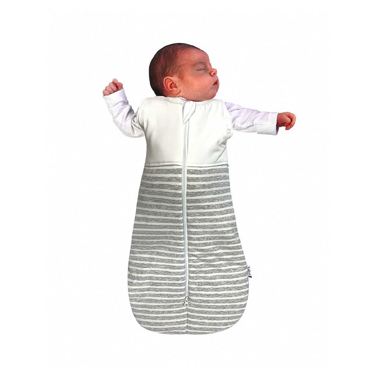 Sweet Dreamers Organic Cotton Baby Sleeping Bag White And Grey Stripes 2.5 Tog