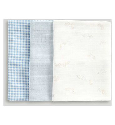 Mothercare Muslin Cloths blue 3s