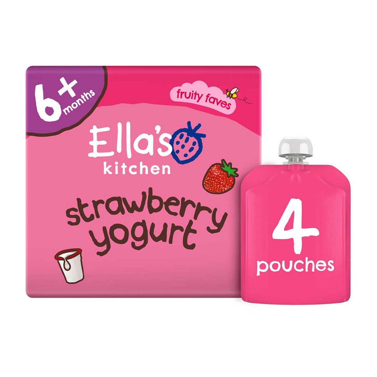 Ella's Kitchen Organic Strawberry Greek Style Yoghurt Food Pouch Multipack 6+ Months 90G 4S