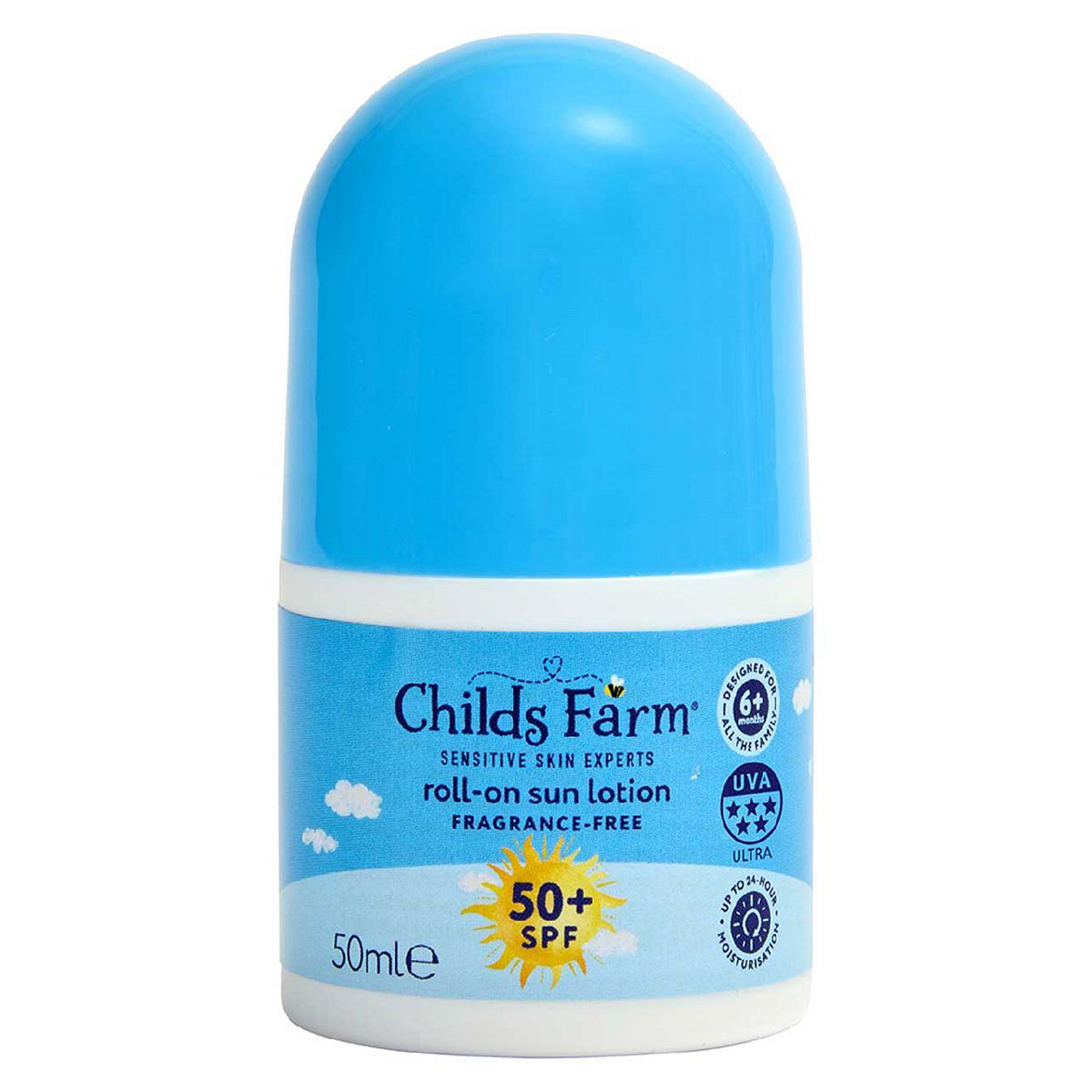 Childs Farm Spf 50+ Roll-On Sun Lotion 50Ml Fragrance Free Sunscreen For Kids & Sensitive Skin