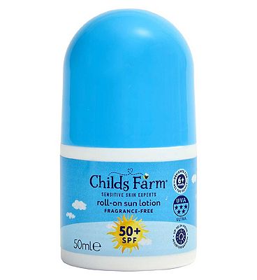 Childs Farm SPF 50+ Roll-On Sun Lotion 50ml Fragrance Free Sunscreen for Kids & Sensitive Skin