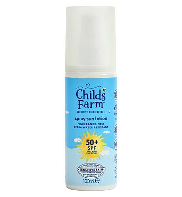 Childs Farm SPF 50+ Sun Lotion Spray 100ml Fragrance Free Sunscreen for Kids & Sensitive Skin