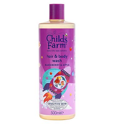 Childs Farm Hair & Body Wash, Blackberry & Apple 500ml Gentle Tear-Free Formula for Kids, Babies & S