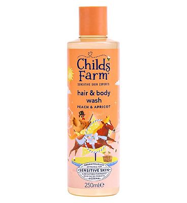 Childs Farm Hair & Body Wash, Peach & Apricot 250ml Gentle Tear-Free Formula for Kids, Babies & Sens
